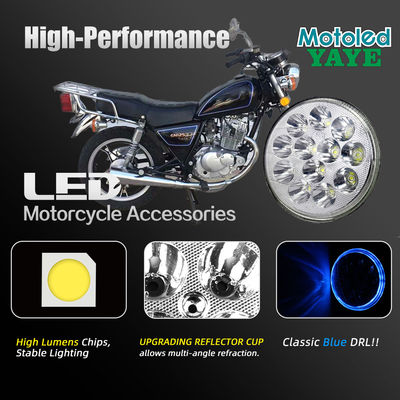 YAYE Front Driving Light 5-3/4 5.75 Inch GN125 12 LED Accessory White High Low Beam Blue DRL Motorcycle Headlight